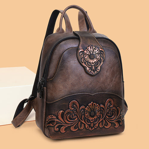 2025 New Retro Women's Backpack Embossed Stitching Wear-Resistant Large Capacity 2025 New Cross-Border Explosion